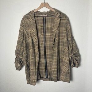 Philosophy Republic Houndstooth Plaid 3/4 Sleeve Open Front Blazer